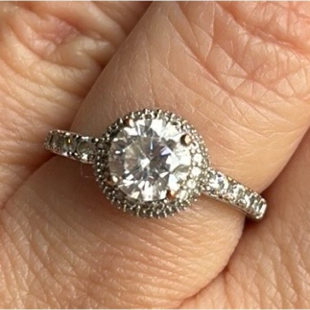 Silver and diamonds faux engagement ring in size 7